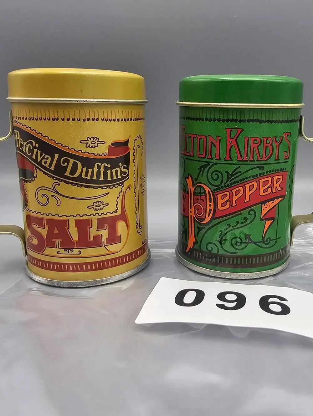 Vintage Percival Duffin's Salt and Elton Kirby's Pepper Shakers - Metal Canister